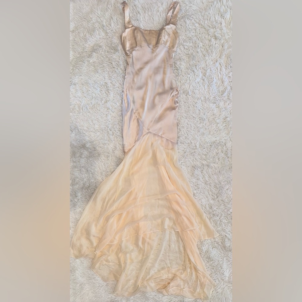 NWOT HOUSE OF CB 'Vittoria' Champagne Chiffon Floor Length Gown sz L - Picture 5 of 11